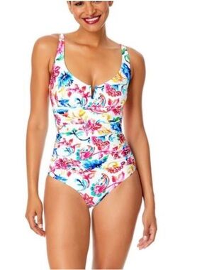 Anne Cole White Floral Multicolor Swim Suit